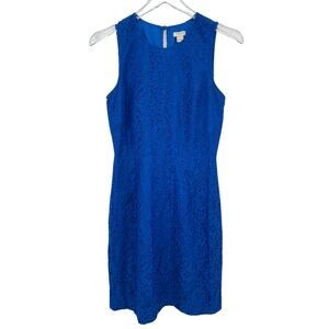 J. Crew dress size 0 royal blue floral lace sleeveless knee length sheath crew
